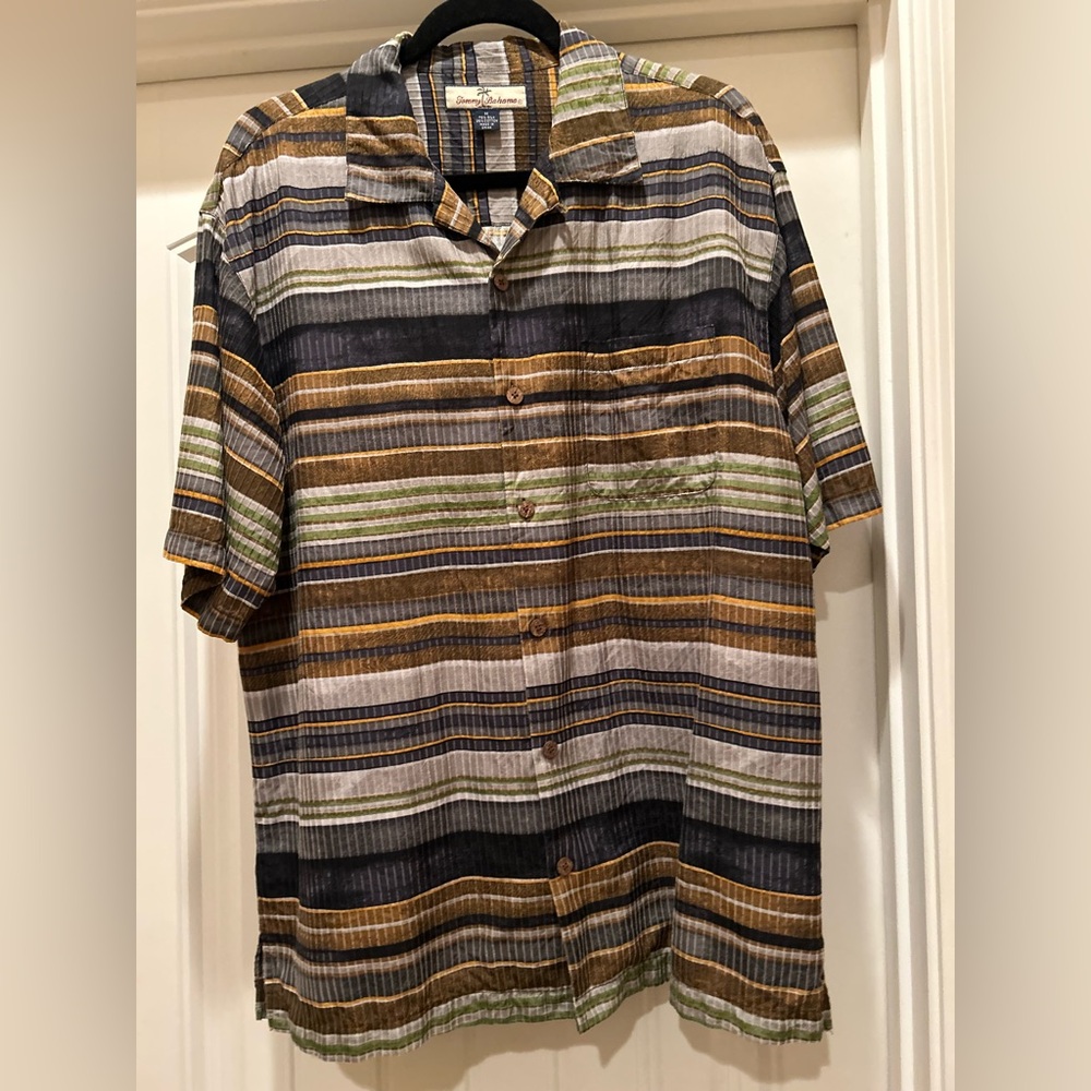 Tommy Bahama Brown and Green Casual Button Down Shirt